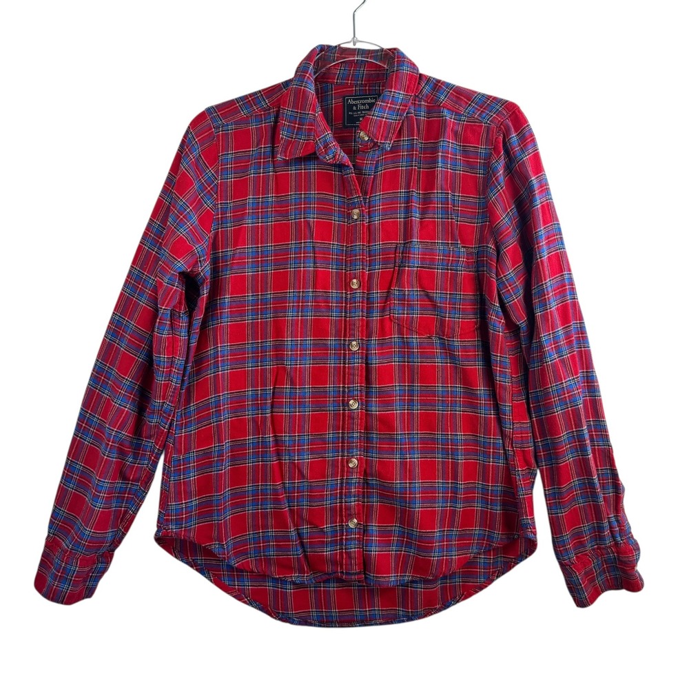 Abercrombie & Fitch Flannel Shirt Plaid Long Sleeve Button Up Red Blue M Western